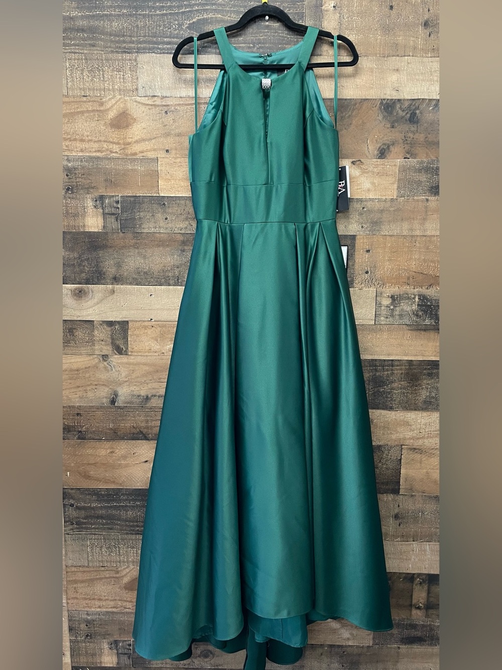 Betsy & Adam Teal High-Low Halter Satin Gown size 8